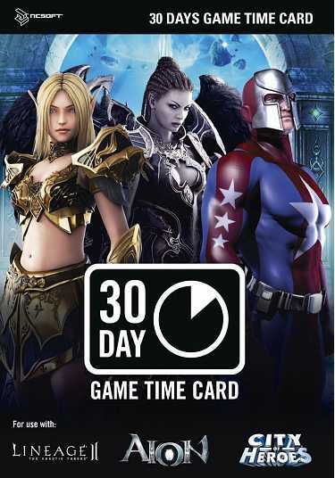 GAME TIME CARD Prepagata 30 giorni Aion Lineage City of Heroes NUOVO SIGILLATO