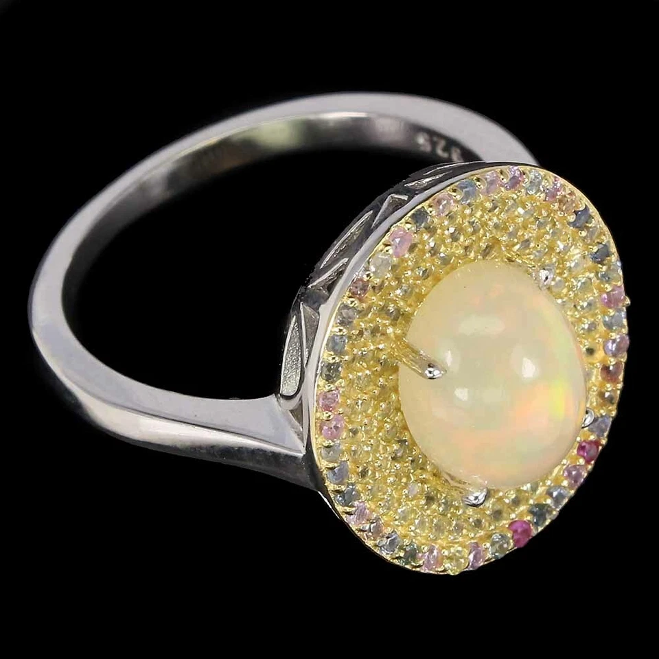 925 Sterling Silver Ring Oval Fire Opal 9x7mm Sapphire Gemstone Jewelry Size 7 - Image 3 of 4