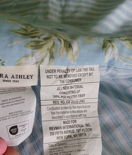 Laura Ashley King Comforter Set, Peony Garden Light Blue & Green 100% Cotton - Picture 6 of 12