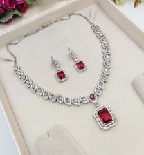 15Ct Emerald Cut Lab Created Diamond Necklace 14k White Gold Plated