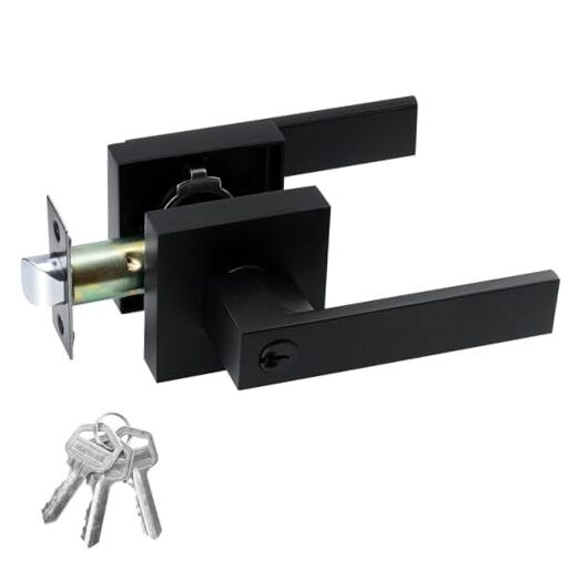 Entry Door Lock Set, Square Door Lever for Bedroom, Passage Door Privacy