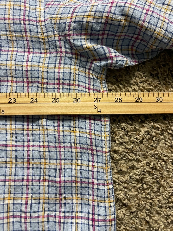 Orvis Shirt Mens XXL Blue Plaid 100% Linen Short Sleeve Casual - Image 4 of 4