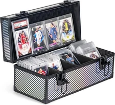Trading Card Storage Box, Aluminum Alloy Graded Card Storage Box with 3 Dividers