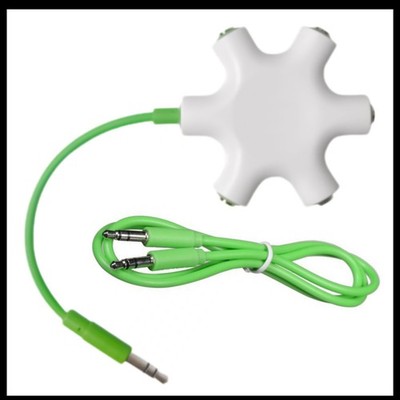 New Rockstar 5-Way Headphone Splitter AUX 3.5mm - with  BONUS 2-foot AUX cable!