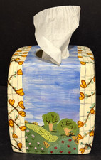 Vintage Ceramic Hand Painted Embossed Tissue Box Cover Signed LB.