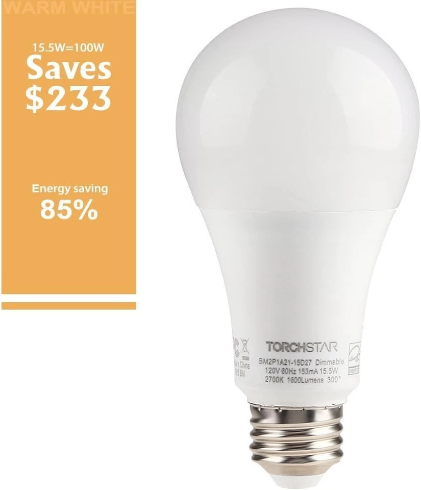 100W Equivalent 15.5W Dimmable LED A21 Bulb, 1600Lm, E26 Base, Omnidirectional - Image 2 of 4