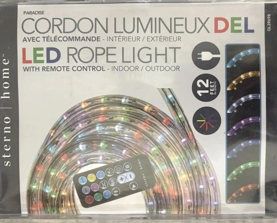 Sterno Home LED Rope Light With Remote 12 Ft Indoor/Outdoor Decorative Lighting