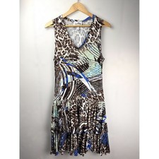 Joseph Ribkoff Drop Waist Ruffle Hem Animal Print Dress Sleeveless V Neck Sz 12