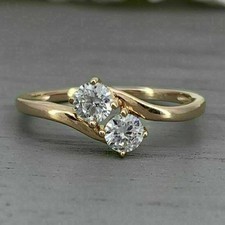 1 CT Round Diamond Two Stone Engagement Promise Ring 14k Yellow Gold Over Size P
