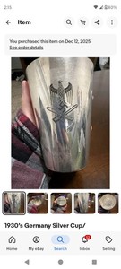1930’s Germany POLITICAL NATZI  Silver Cup/Memorabilia