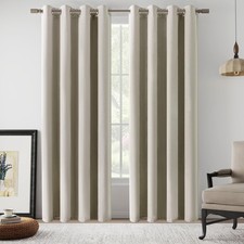 Natural Linen 100 Blackout Curtains 90 Inches Long 2 Panels Set for Bedroom,...
