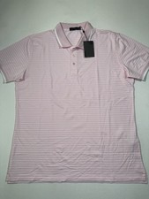 G/Fore Polo Shirt Mens Large Pink Striped Performance Stretch Wicking Golf NWT