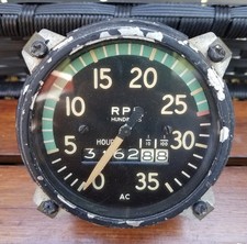 Vintage AC Aircraft Tachometer Hour Recording RPM Indicator Gauge