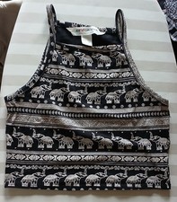 H&M Damen TOP, S, Elefantenmuster, Schwarz, Wb