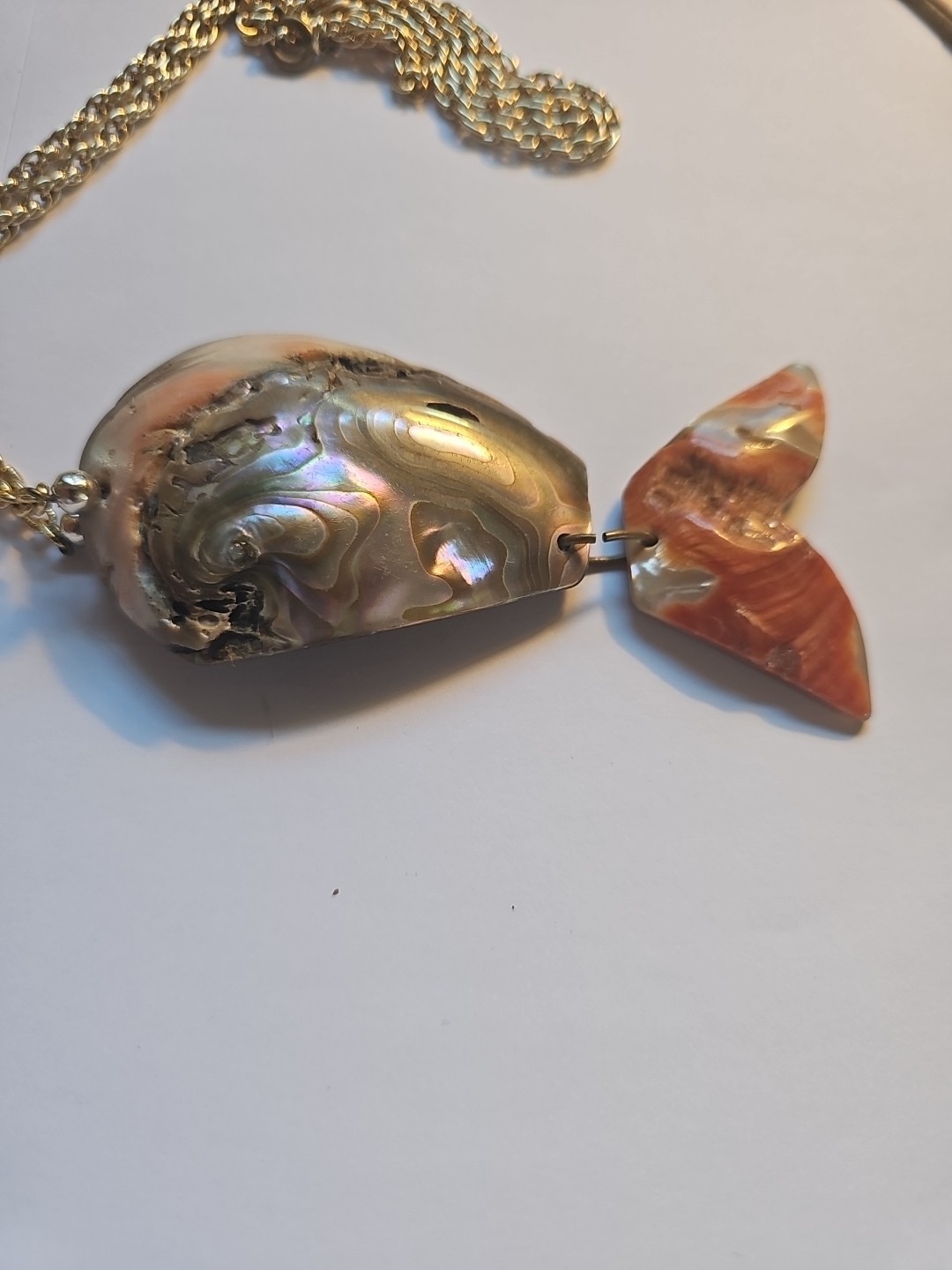 Vintage Abalone Shell Fish Shaped Statement Neckl… - image 6