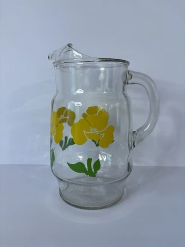 Vintage anchor hocking yellow foxy flowers poppy pitcher