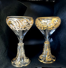 Moser? St Louis? Salviati? Beautiful Wine Glasses Quatrefoil Bases Crystal Gilt