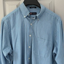 Chaps Dress Shirt Wrinkle Free Blue Striped Classic Fit Twill 26-16 1/2 32/33