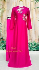 Ao Dai Traditional Vietnamese Long Dress-Embroidered Designed 4 t  With Pants- M