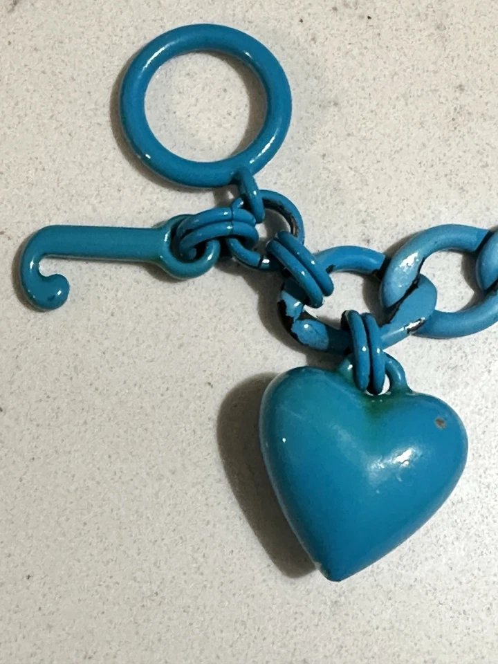 Juicy Couture Y2K Turquoise Enamel Puffy Heart Starter Charm Bracelet 7.5” - Image 2 of 4