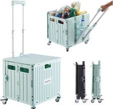 Collapsible Rolling Shopping Cart, Portable Storage Crate with Wheels  Handle