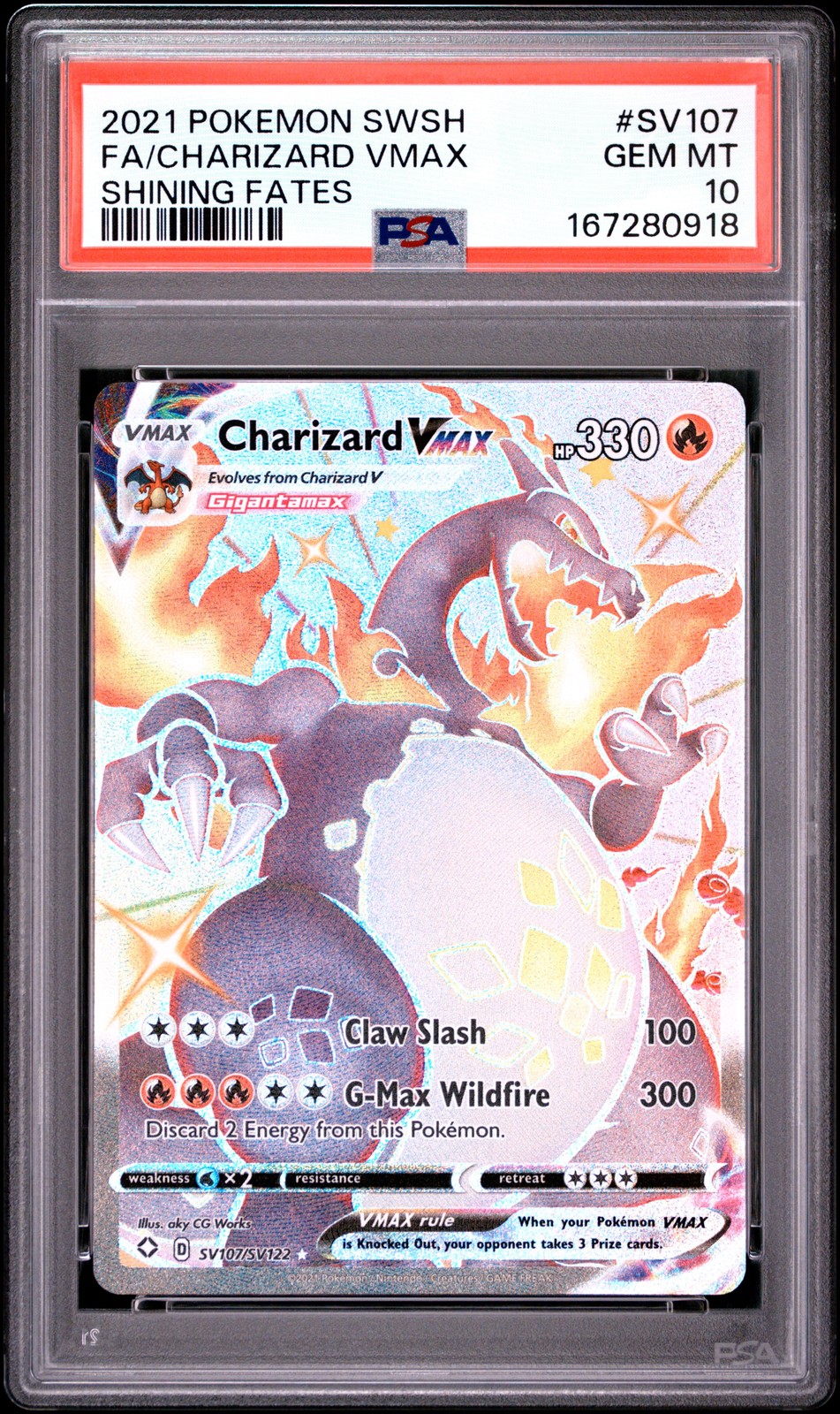 2021 POKEMON SWORD & SHIELD SHINING FATES #SV107 FULL ART/CHARIZARD VMAX PSA 10