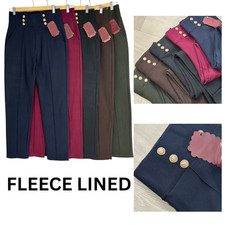 Womens FLEECE LINED Stretch Smart Pull On Slim Fit Office Work Trousers Leggings