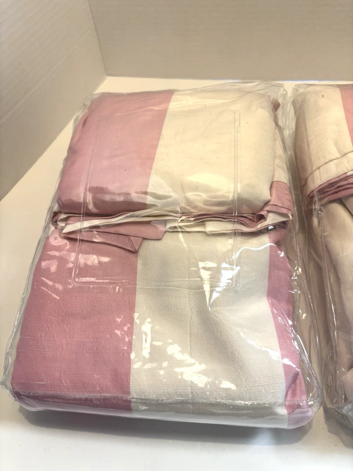 2-CORTINAS Panel Bolsillo Poste CERÁMICA GRANERO NIÑOS 100% SEDA ROSA/BLANCO 63L x 50w Foto 4 de 4