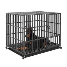 Heavy Duty Dog Crate Cage Metal Kennel 3 Doors Lockable Wheels Tray 37-46 inches