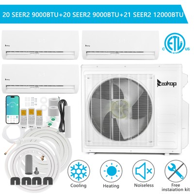 27000 BTU Tri Zone 4in1 Ductless Mini Split Air Conditioner and Heat Pump - WIFI