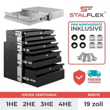 19 RACK Schublade 1-4U 270-320 mm Schwarz Gra...