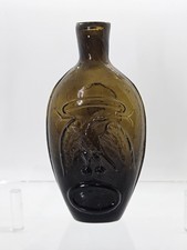 1820s KEENE MASONIC EAGLE 1/2 PINT GIV-24 AMBER/OLIVE HISTORICAL FLASK *DAMAGED*