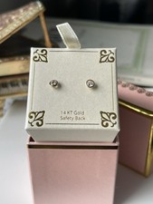 Children's 14k Gold Cubic Zirconia Bezel Earring Brand New In Box 200