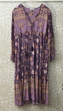 R Vivimos Women’s L Pink Purple Floral Boho Hippie  Print Long Peasant Dress