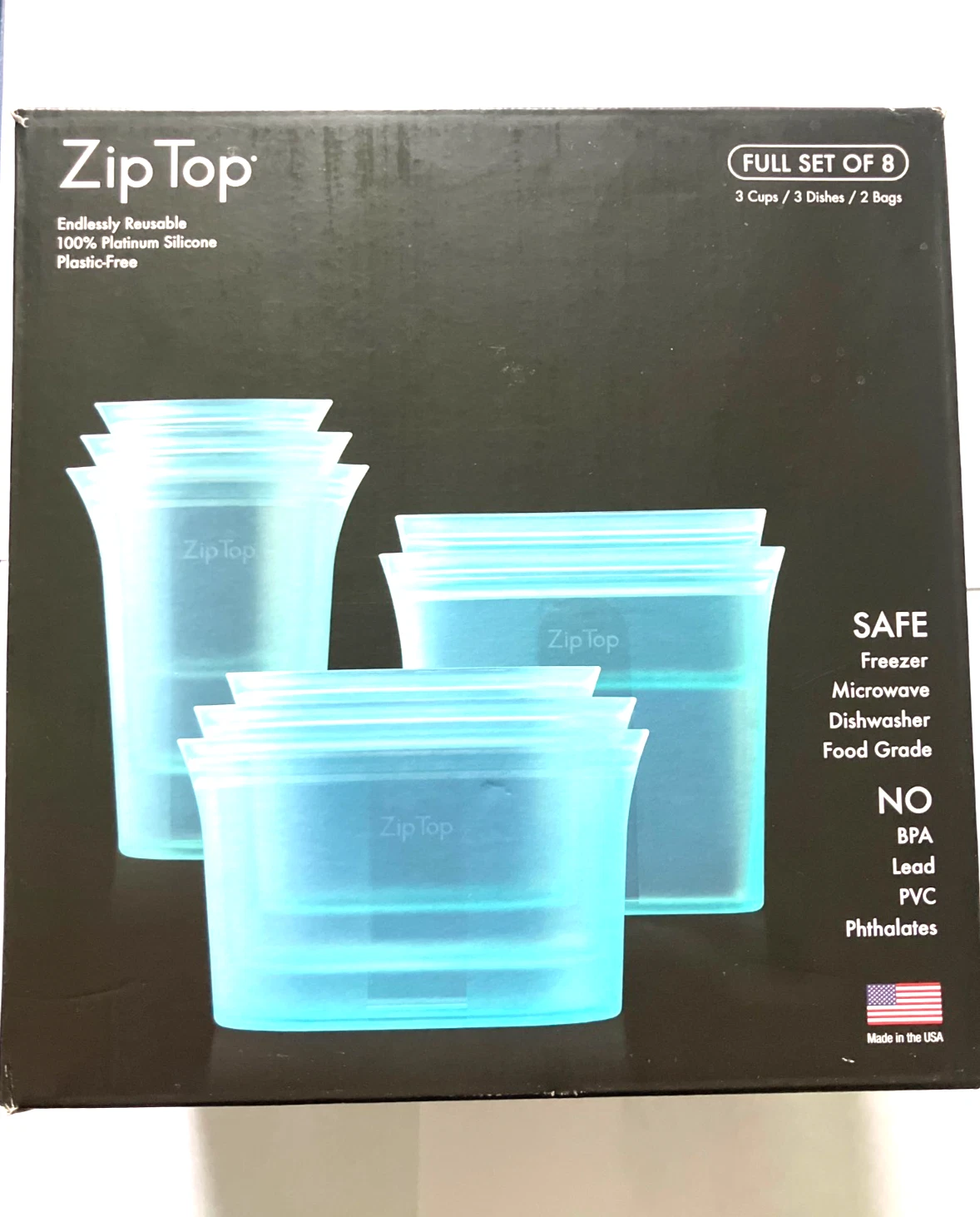 Zip Top Set of 8 Platinum Silicone Reusable Bags Assorted New in Box Teal Blue
Opens in a new window