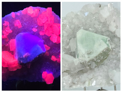 Fluorite w/ Quartz and Calcite, Fluorescent,  Fujian, Zhejiang, China     F-16