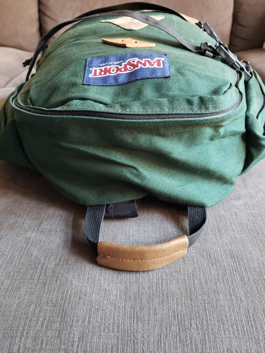 Vintage Jansport 90's Green Backpack USA Made Leather Bottom