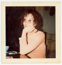 VINTAGE POLAROID PHOTO PRETTY HIPPY WOMAN PORTRAIT SNAPSHOT MIDCENTURY MOD GLASS