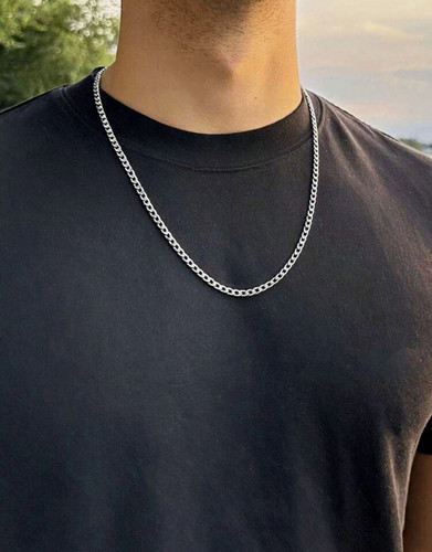 Men's Stainless Steel Silver Tone Curb Link Chain Necklace, Lobster Clasp