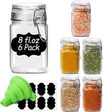 Set of 6 Square Glass Jars with Airtight Lids 8 Oz , Pantry Canisters for