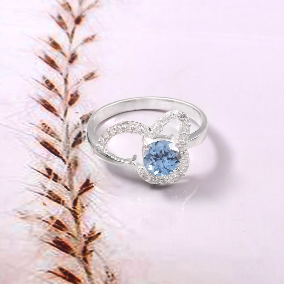 Aquamarin Edelstein 6x6 mm Ring 925 Sterling Silber Verlobungsring Cluster 5-9 - Bild 4 von 4