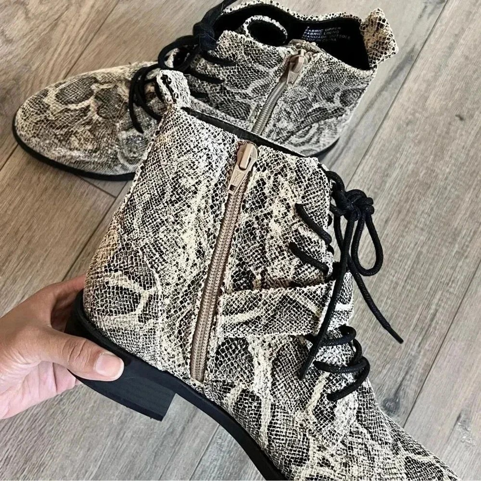 EXPRESS Python Snake Print Lace Up Combat Boots S… - image 2