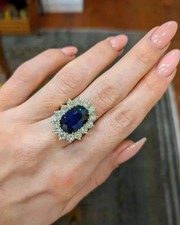 Fede nuziale in oro giallo massiccio 14 carati con zaffiro blu taglio ovale...