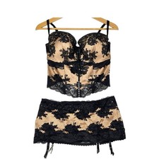 Victoria's Secret Crystal Lace Corset Bustier 36D Garter Mini Skirt Large NEW