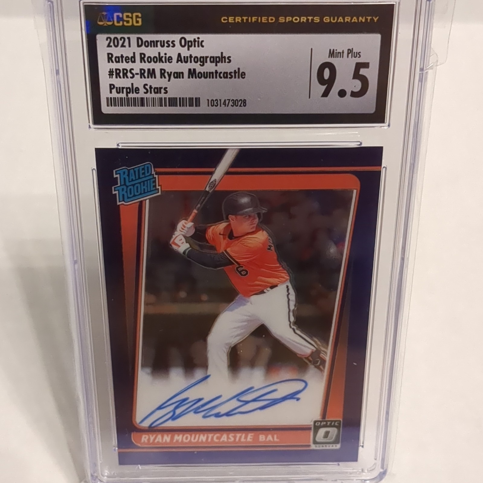 2021 Panini Donruss Optic Ryan Mountcastle Purple Stars Auto 83/99 CSG 9.5 Orio…