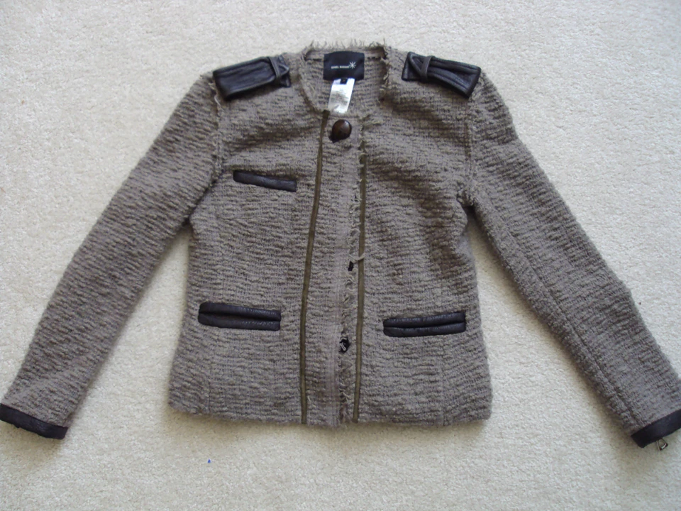 $3395 Isabel Marant Moto Taupe Leather Boucle Cardigan Jacket Sz 1 S  - Image 2 of 4