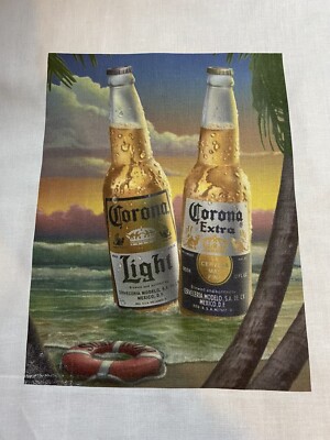 2 CORONA & Corona LIght Logo N Sand W/ Ocean Blocks Quilt Squares Sewing Fabric