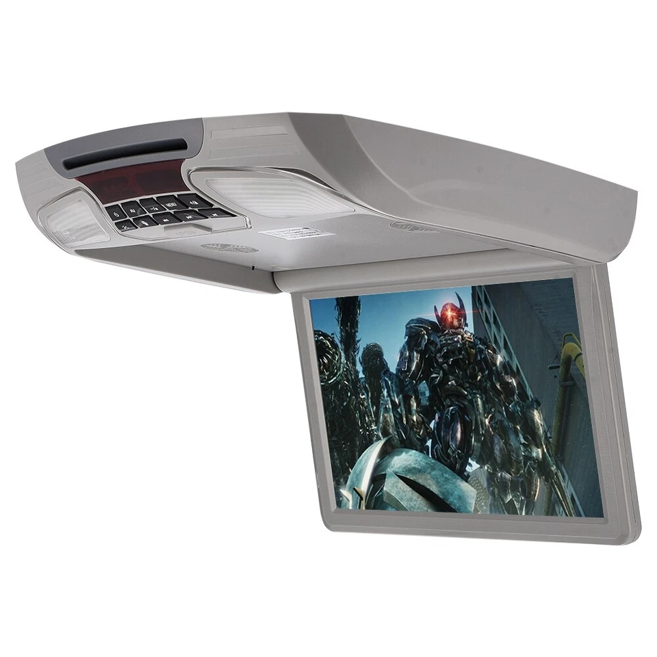 12.1" Car Flip Down Overhead Roof Mounted Monitor w/ DVD Player Wide Screen Gray - Image 2 of 4