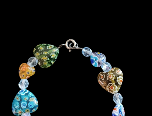 Pulsera vintage de plata de ley 925 con broche de corazón Millefiori multicolor 7,75 - Imagen 5 de 5