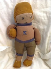 Seldom Seen  RARE 1920s Large Kansas College Football Cloth Rag Doll MUST SEE